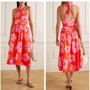STAUD Red and Pink Backless Floral Dress